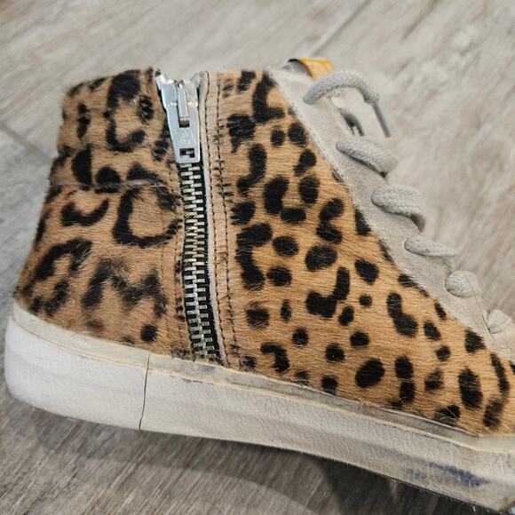 Golden Goose Slide High Top Sneakers Womens Size 37 US 6.5 Leopard Calf Hair - Picture 8 of 16